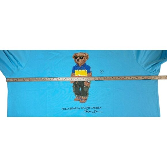 Polo Ralph Lauren Mens XL Polo Bear Jersey Hooded T-Shirt Blue Long Sleeve - Picture 10 of 11